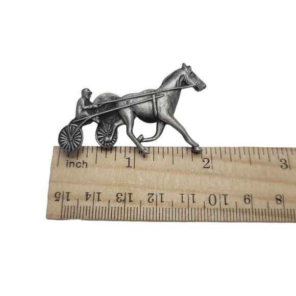 Vintage Pewter Horse Harness Racing Pin Brooch With Dual Clutch Back Fasteners - Picture 3 of 8